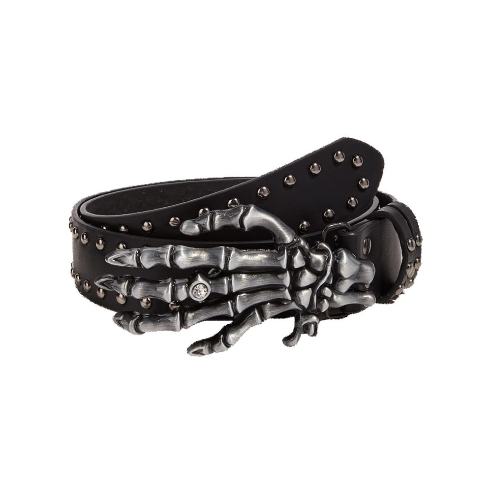 Zac's Alter Ego - PU Studded Belt with Skeleton Hand Buckle Ceinture - Noir